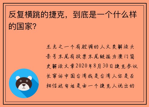 反复横跳的捷克，到底是一个什么样的国家？