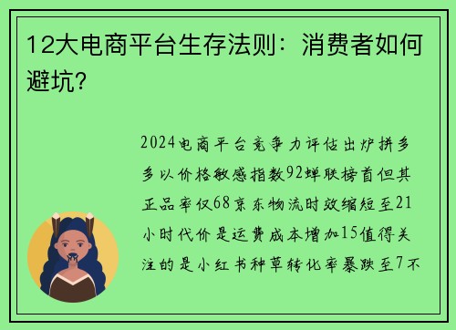 12大电商平台生存法则：消费者如何避坑？