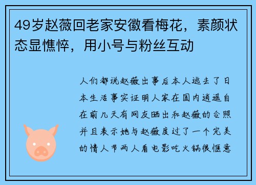 49岁赵薇回老家安徽看梅花，素颜状态显憔悴，用小号与粉丝互动