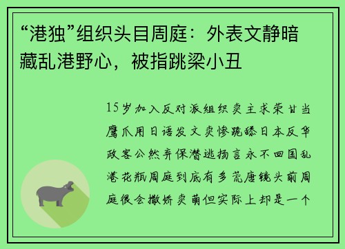“港独”组织头目周庭：外表文静暗藏乱港野心，被指跳梁小丑