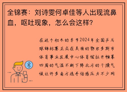 全锦赛：刘诗雯何卓佳等人出现流鼻血，呕吐现象，怎么会这样？